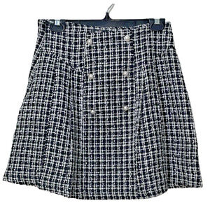 Allegra K Tartan Skirt Plaid Tweed Black White Womens Mini Corpcore Sz Small